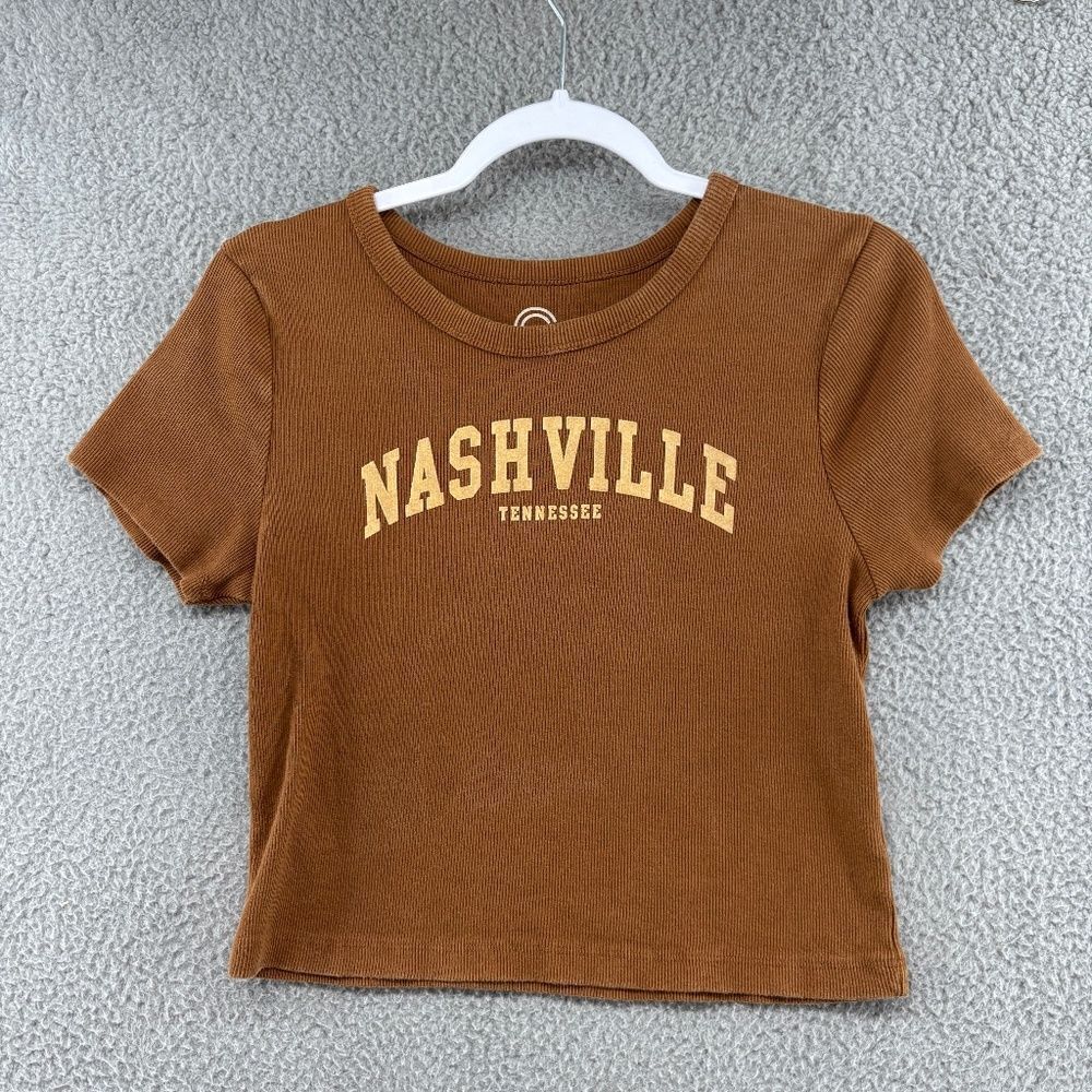 SOCIAL CULTURE NASHVILLE TENNESSEE BABY TEE Size Large Brown Ribbed Top Neutral